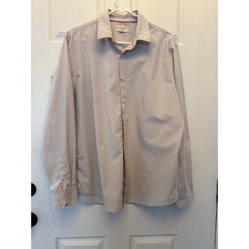 Men's Docker's Button Down shirt size L Grey white pinstripe